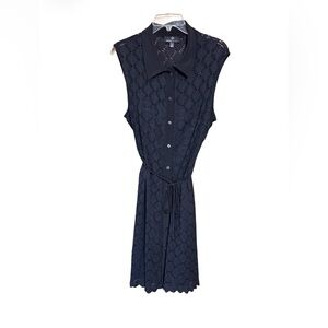 Ronni Nicole Black Eyelet Lace Dress Size 16 Sleeveless Button Front Belted
